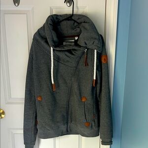 Wanakome Charcoal Gray Diagonal Zip Hoodie.